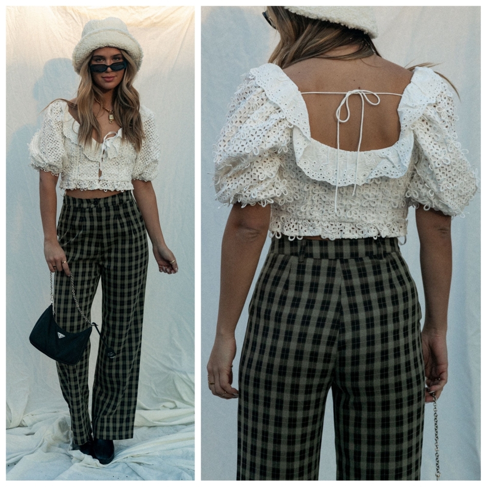 For Love And Lemons Cassis Eyelet 3D Lace Crop Top In White Size Medium - Picture 4 of 10